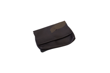 old torn bag for women, torn bag made of imitation leather, fake cheap bag on a white background