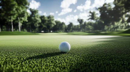   Young golfer intently focuses on a short putt on a sun-drenched green