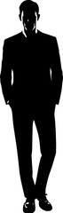 Silhouette of Confident Businessman in Formal Suit with Tie on Plain White Background
