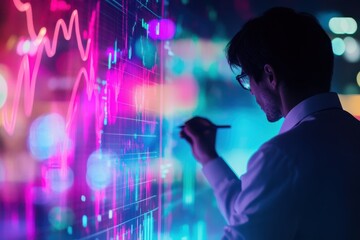 Fototapeta premium Business Professional Analyzing Financial Data on High-Tech Screen