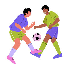 Flat style illustration showing two characters playing football