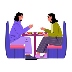 Two friends shared meal, flat style illustration