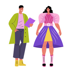 A flat style illustration of fashion show model