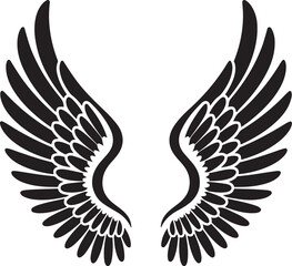 Obraz premium Silhouettes of angel wings open, feathered, spread, detailed, elegant, minimalist, black vector design
