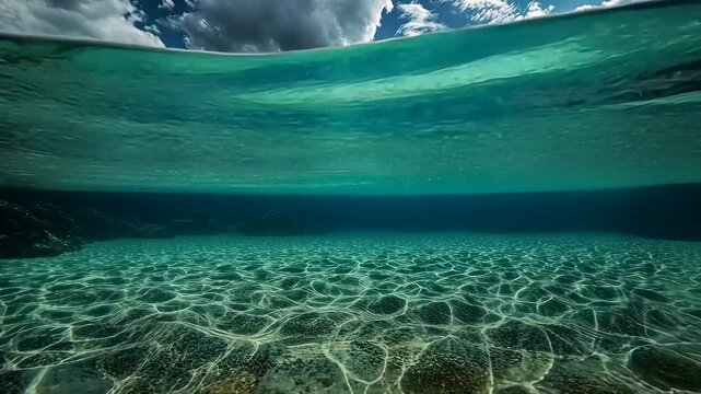 Breathtaking underwater mountain lake reflecting light and shadows gracefully