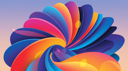 Obraz premium Vibrant swirling abstract design featuring layered petals in a gradient of bold colors against a soft background.