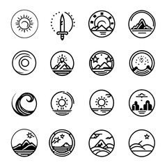 Fototapeta premium 自然と太陽のバッジセット｜Nature and Sun Badge Set
