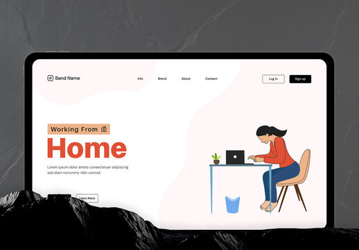 Remote Work Web Hero Header with Illustration