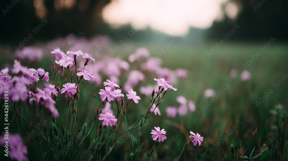 Fototapete sunlight bathes a serene meadow filled with wildflowers gently swaying in the breeze, creating a pea