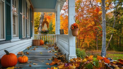 Autumn Porch with Pumpkins