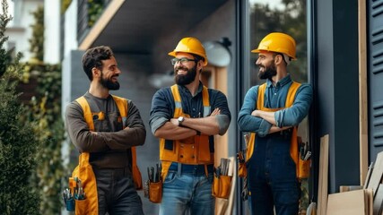 Three skilled tradesmen stand proudly, ready for work.