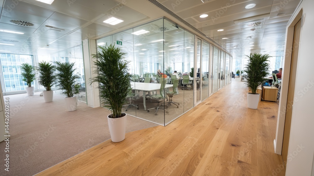 Aufkleber bright and airy open-plan workspace featuring sleek furniture and frosted glass partitions, fosterin