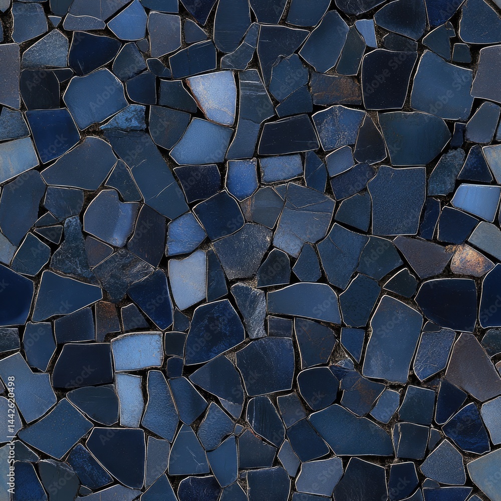 Aufkleber dark blue and navy stone mosaic floor with seamless pattern features a rustic rock surface enhancing