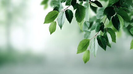 Obraz premium Fresh green leaves bask in gentle sunlight, casting a serene glow against an ethereal background, enhancing the peaceful essence of springtime