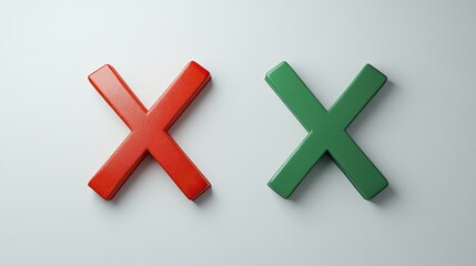 Obraz premium 3D red and green X icons symbolizing correct and incorrect on light background