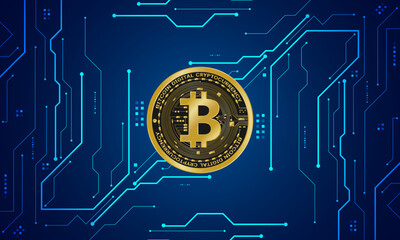 Golden bitcoin digital currency , futuristic digital money	
