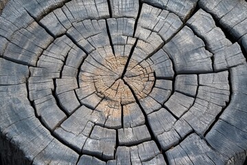 Close-up view of a weathered tree stump cross-section.