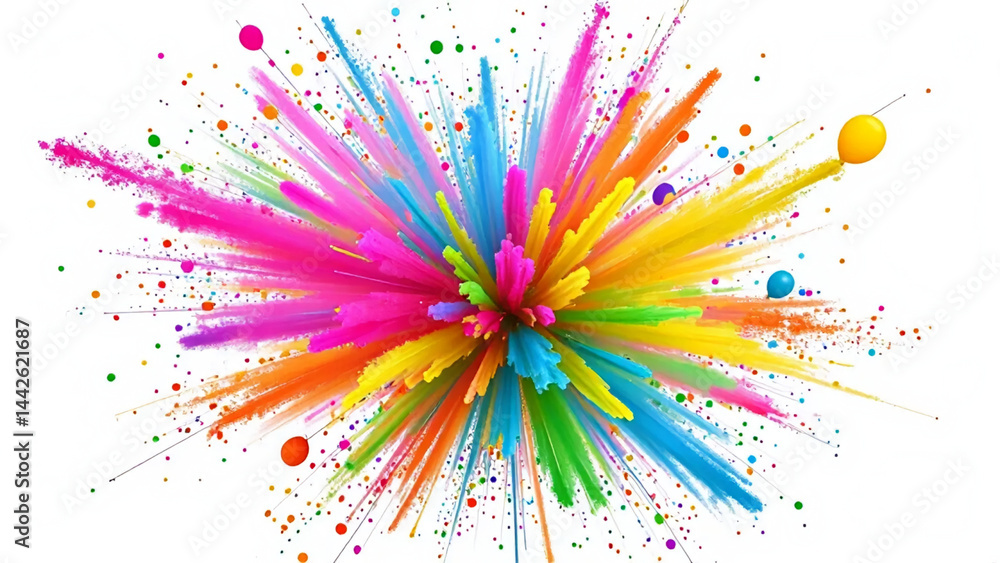 Aufkleber exploding burst of vibrant colors with floating balloons and dots