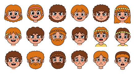 Collection of Cartoon Character Heads with Diverse Expressions