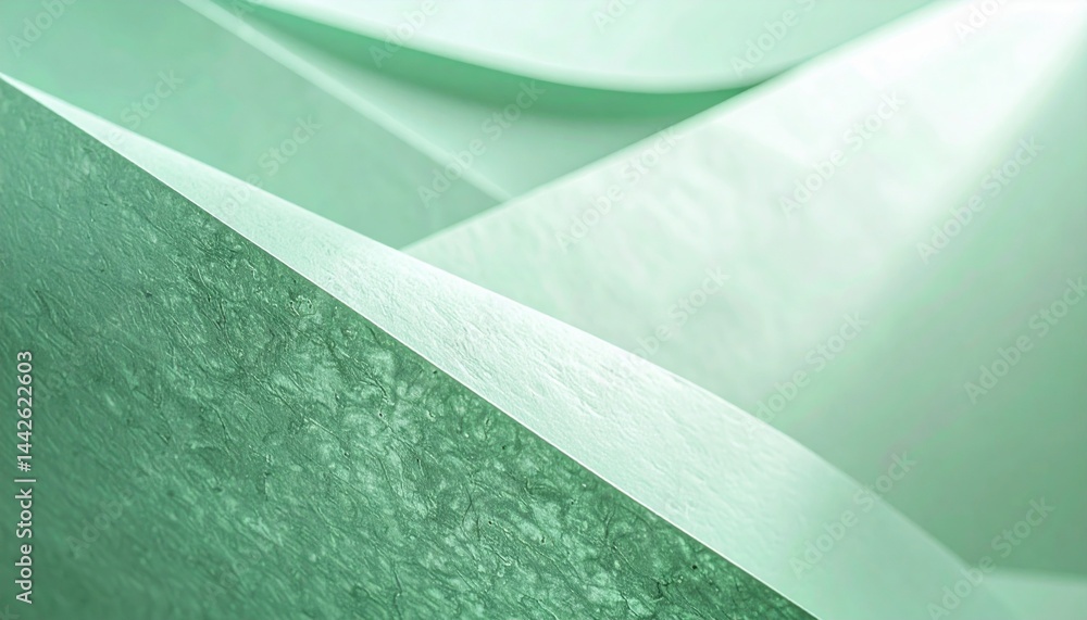 Poster abstract green paper layers studio setting digital art minimalist design close-up view modern aesthe