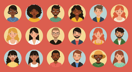Diverse Group Portraits Nine Unique Illustrated Faces
