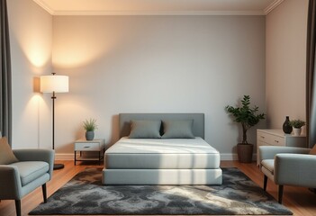 Cozy bedroom interior with soft lighting and warm colors