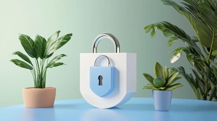 3D shield lock icon in minimal blue and white, symbol of online privacy and data safety