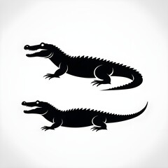 Fototapeta premium Vector Silhouette of a Crocodile on White Background – Black Icon Design Featuring Alligator or Crocodile Shape, Ideal for Logos, Wildlife Graphics, Educational Use, and Nature-Themed Vector Projects 
