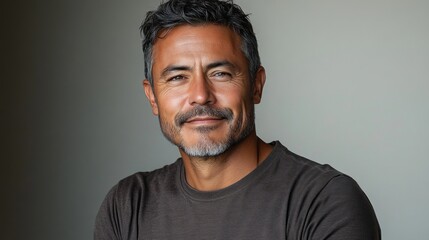 Fototapeta premium Portrait of a Smiling Middle-Aged Man with Graying Hair