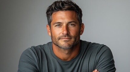 Obraz premium Portrait of a Handsome Man with Graying Hair and a Calm Demeanor