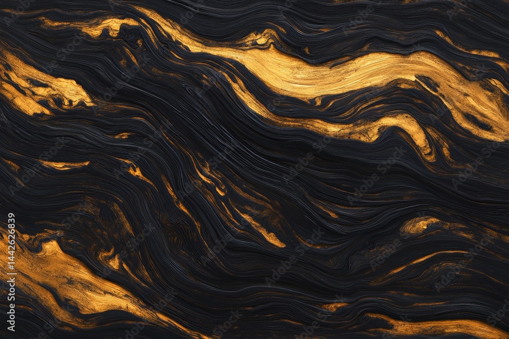 Poster abstract design of flowing dark and gold patterns.