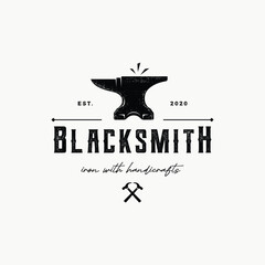 Blacksmith logo design elements and vintage retro work tools.