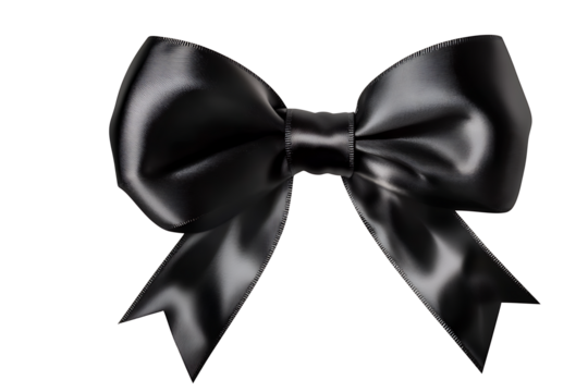Elegant Black Satin Ribbon Bow On Transparent Background Cutout Png Image