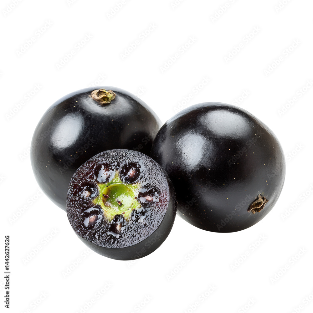 Poster intense still life capturing the velvety texture of black currants on a void space
