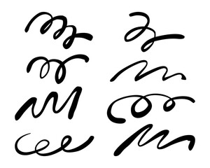 Fototapeta premium Playful Hand Drawn Swirl Scribble Line. A collection of 8 playful hand drawn swirl and scribble line shapes with dynamic and flowing styles, perfect for modern, trendy, and creative designs.
