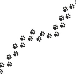 Paw vector foot trail print of cat. Dog, puppy silhouette animal diagonal tracks for t-shirts, backgrounds, patterns, websites, showcases design, greeting cards, child prints and etc.