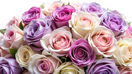 Macro Photography Romantic Rose Bouquet: Pink, White, & Purple Roses in Full Bloom - Close Up