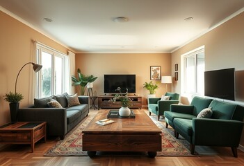Cozy living room interior with natural light