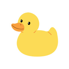 Cute yellow rubber duck toy illustration. Flat cartoon bath duck for kids. Yellow rubber duck cartoon illustration for kids and bath designs