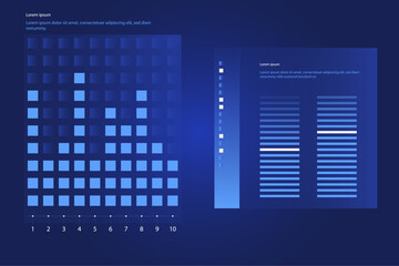 Creative futuristic technology infographic with glowing interface elements, holographic data visuals, digital dashboard UI, high-tech infographic panels, neon data blocks, abstract tech chart design, 
