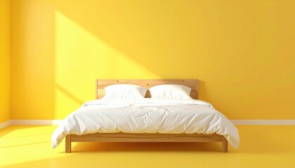 Creating a cozy atmosphere modern bedroom design bright yellow walls interior decor minimalistic style wide angle view comfort and serenity