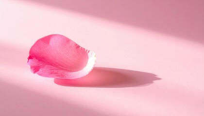 Delicate rose petal falling on soft pink surface minimalist aesthetic studio setting close-up perspective nature's beauty