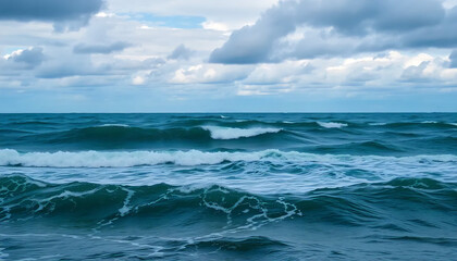 Rolling Ocean Waves Under a Cloudy Sky