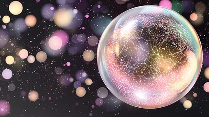 Naklejka premium Colorful Abstract Sphere with Sparkling Bokeh Background and Light Effects