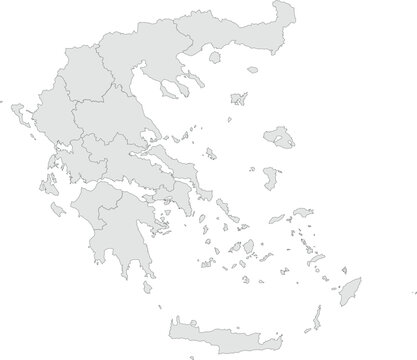 Vector map of Greece showing all regions with clearly defined borders and country outline. Grey color scheme with dark contours. Ideal for educational, infographic, and professional use.

