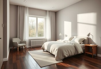Cozy bedroom interior with minimalist decor