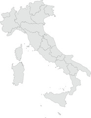 Obraz premium Vector map of Italy showing all regions with clearly defined borders and country outline. Grey color scheme with dark contours. Perfect for educational, infographic, and professional use.