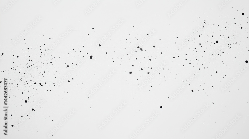 Poster clean white canvas with subtle black spots randomly placed, abstract minimalism