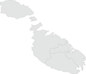 Vector map of Malta with clearly defined regions and country outline. Grey color scheme with dark contours. Suitable for educational, infographic, and professional use.

