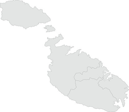 Vector map of Malta with clearly defined regions and country outline. Grey color scheme with dark contours. Suitable for educational, infographic, and professional use.

